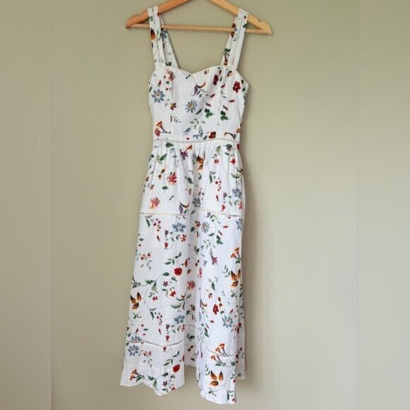 NEW Reformation Everett Linen Midi Dress Corsini White Multi Floral | US 2 UK 6 - Picture 7 of 16